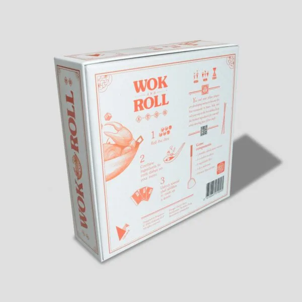 The back of the Wok and Roll game box, showing game details and components.