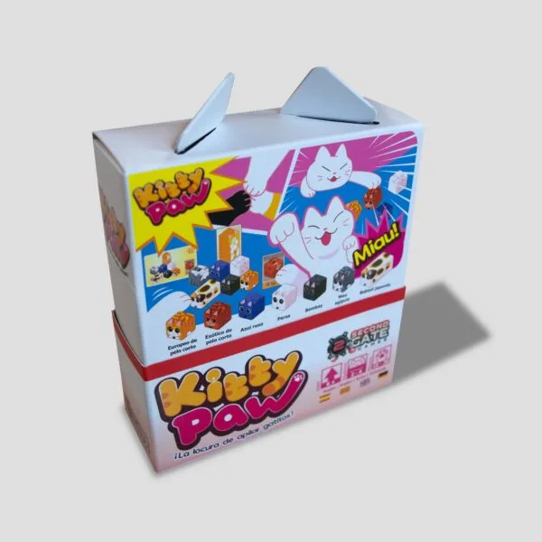 Back of the Kitty Paw game box, showcasing the game details, components, and family-friendly gameplay.