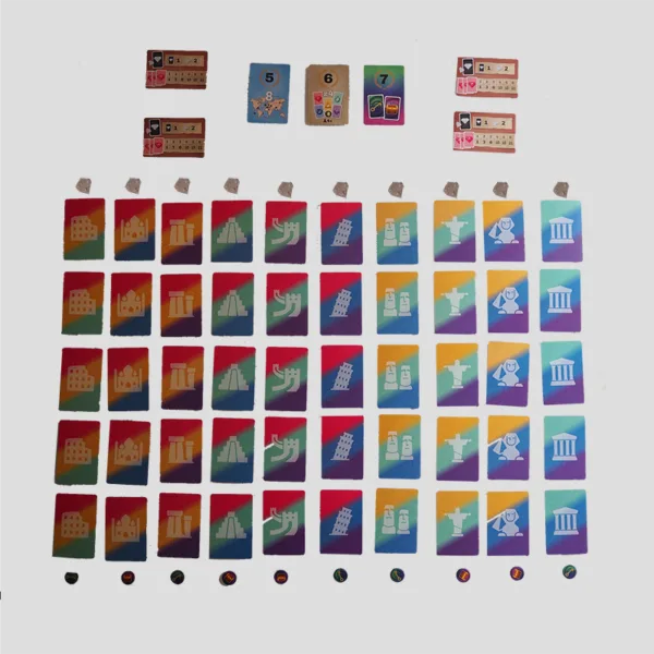 Example of gameplay in Colorful Treasure, with players using deduction and memory to match colorful wonders and collect valuable hidden gems.