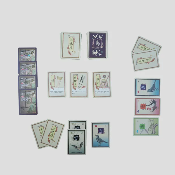 Gameplay example of Crows Overkill, with players using action cards to kill or move birds while managing their stay in the district.