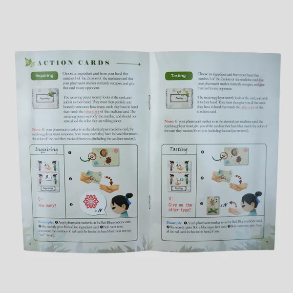 Rules booklet for Herbalism explaining how to share clues, gather ingredients, and win by uncovering the cure before your opponents.