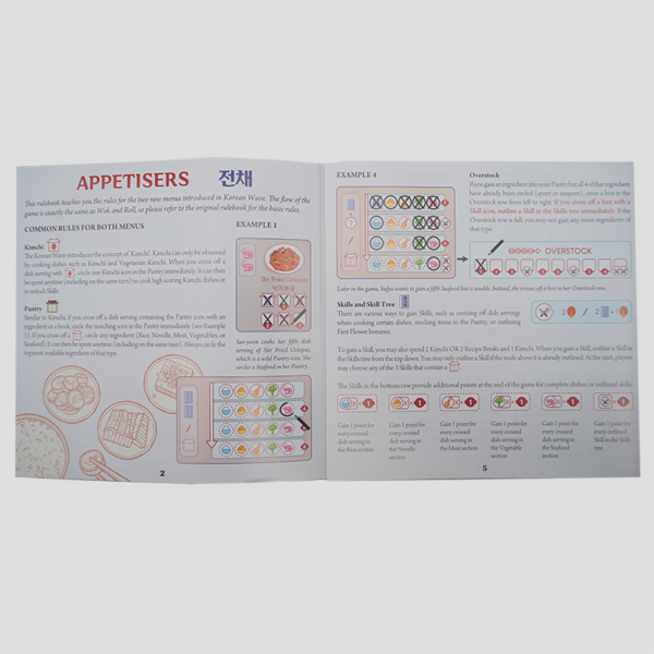 The instruction manual of Korean Wave explaining the new mechanics and how it expands Wok and Roll.