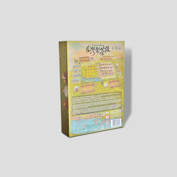 Back of the Formosa Tea box showcasing gameplay mechanics and features.