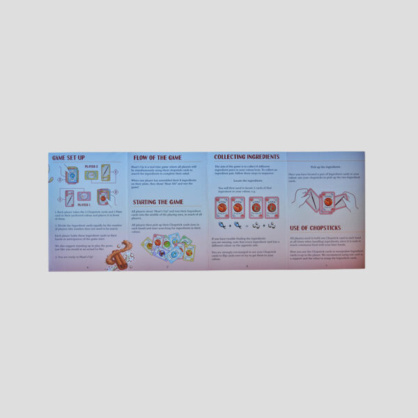 The instruction manual of Huat's Up!, explaining matching, flipping, and scoring.