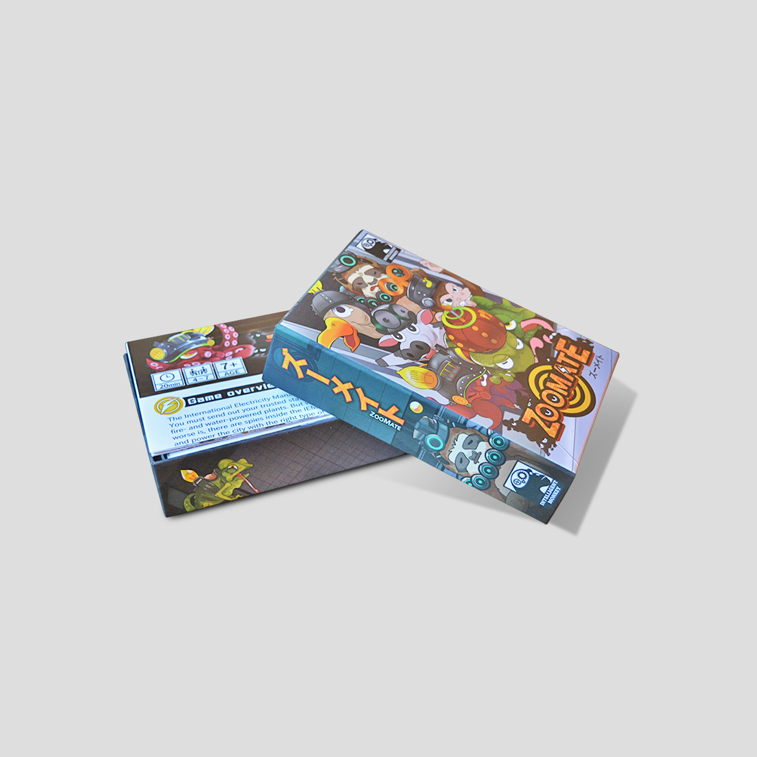 The opened Zoomate box showing cards and tokens.