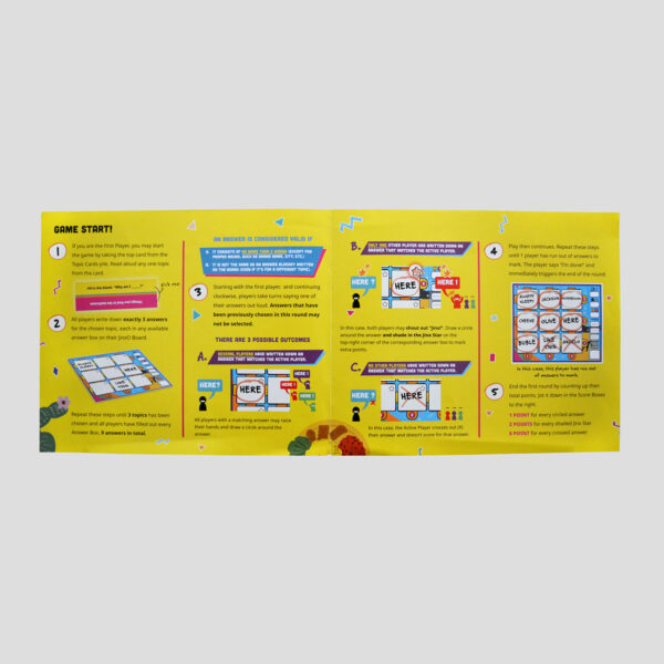 The instruction manual of JinxO explaining word-association rules and scoring.