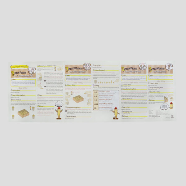 The instruction manual of Nuts a GoGo!, explaining set collection mechanics and elimination rules.