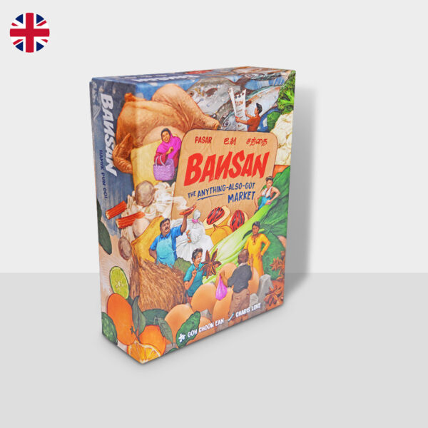 Cover of Bansan board game featuring a bustling wet market.